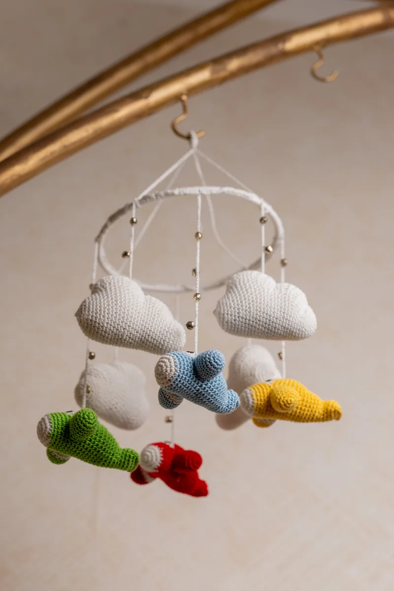 Airplane Cot Hanging handmade crochet nursery mobile Australia