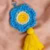 Handmade crochet blue flower keyring with soft petals made by artisan crafters Australia