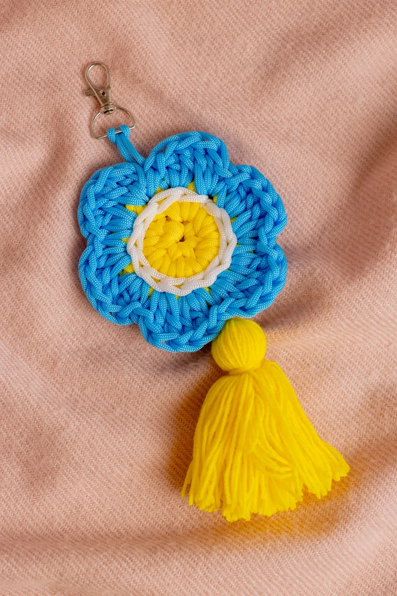 Blue Flower Keychain handmade crochet bag charm Australia