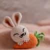 White crochet bunny with orange carrot keychain showing full charm detail handmade ethical gift Australia