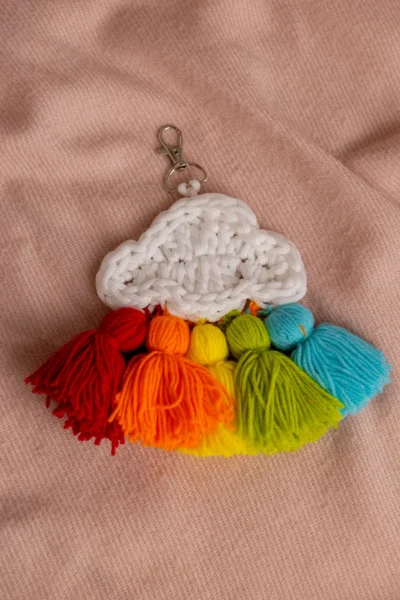 Handmade crochet white cloud keyring fluffy soft charm made by artisan crafters Australia