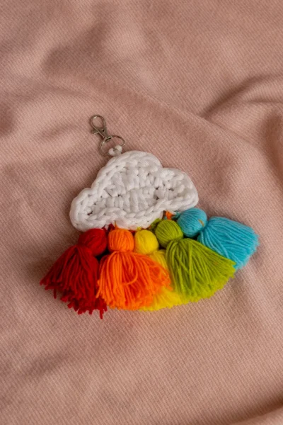 Handmade crochet white cloud keyring fluffy soft charm made by artisan crafters Australia