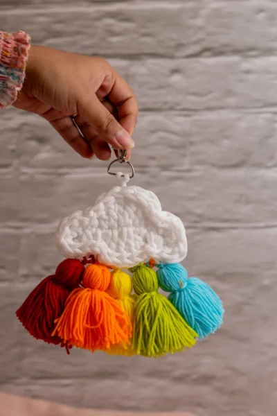 Handmade crochet white cloud keyring fluffy soft charm made by artisan crafters Australia