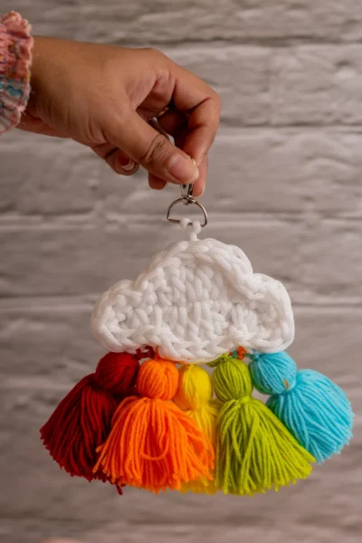 Handmade crochet white cloud keyring fluffy soft charm made by artisan crafters Australia