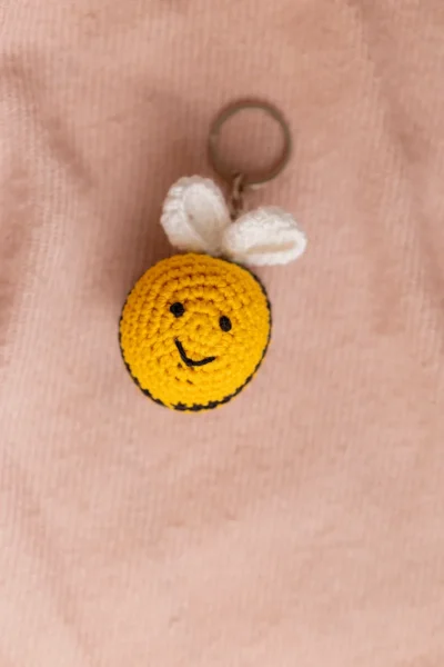 Handmade crochet honey bee keyring in yellow and black made by artisan crafters Australia