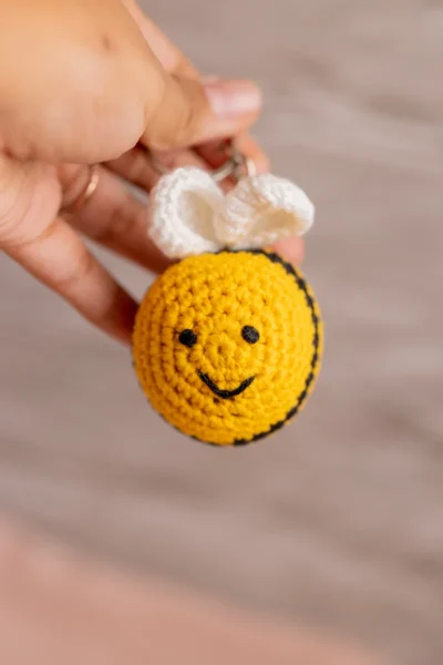 Handmade crochet honey bee keyring in yellow and black made by artisan crafters Australia
