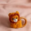Handmade crochet lion rattle and toy set with soft lion companion and matching sensory rattle made by artisan crafters newborn gift Australia