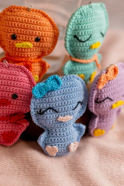 Handmade crochet duck keychain in multiple colours available orange pink purple blue green Australia