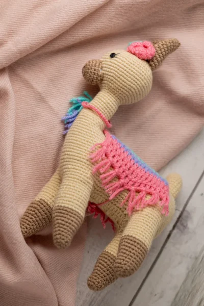 Handmade crochet amigurumi llama toy with chunky fluffy texture friendly face and soft yarn body ethical kids gift Australia