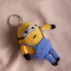 Yellow crochet two eyed character keychain showing goggle detail handmade fun bag charm Australia