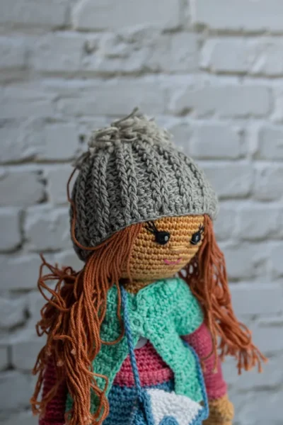 Handmade crochet Molly doll with long styleable yarn hair soft cotton body and gentle stitched face made by artisan women in India gift Australia