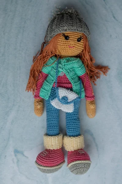 Handmade crochet Molly doll with long styleable yarn hair soft cotton body and gentle stitched face made by artisan women in India gift Australia