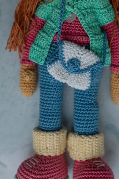 Handmade crochet Molly doll with long styleable yarn hair soft cotton body and gentle stitched face made by artisan women in India gift Australia