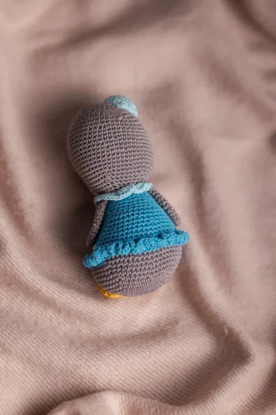 Full body view of handmade crochet penguin toy showing authentic penguin shape soft yarn body and stitched face Melbourne