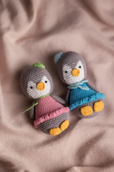 Full body view of handmade crochet penguin toy showing authentic penguin shape soft yarn body and stitched face Melbourne