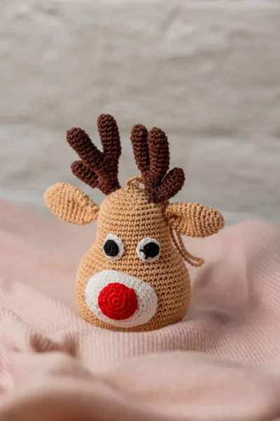Crochet Rudolph Reindeer Keychain , bag charm, ornament