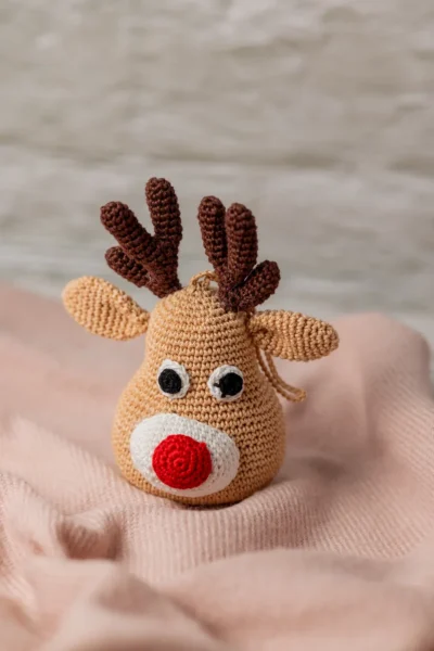 Crochet Rudolph Reindeer Keychain , bag charm, ornament