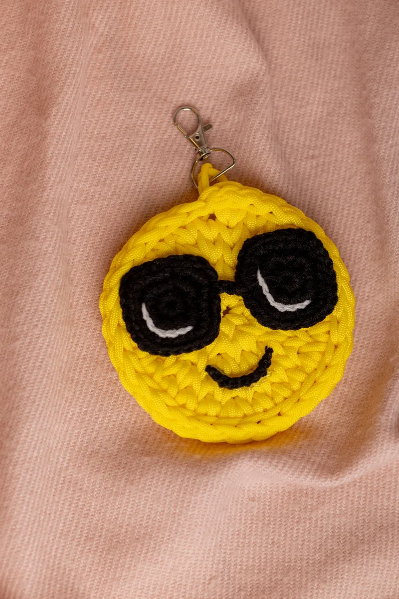 Smiley face crochet keyring handmade bag charm Melbourne