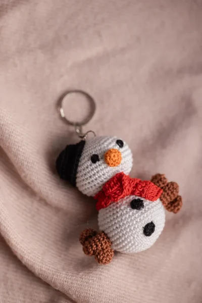 Crochet Snowman Keychain , bag charm, ornament