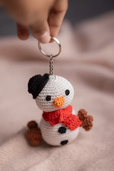 Crochet Snowman Keychain , bag charm, ornament