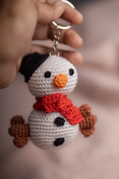 Crochet Snowman Keychain , bag charm, ornament