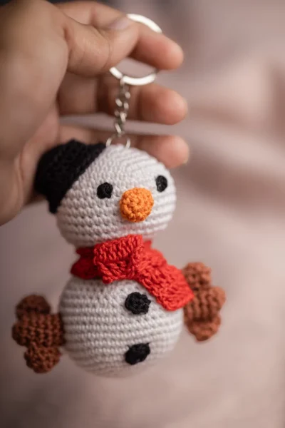 Crochet Snowman Keychain , bag charm, ornament