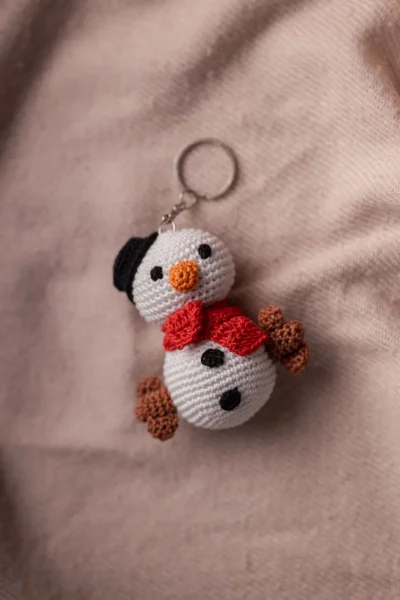 Crochet Snowman Keychain , bag charm, ornament