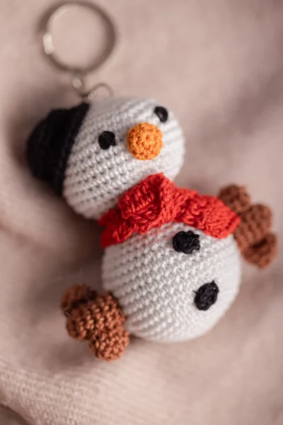 Crochet Snowman Keychain , bag charm, ornament