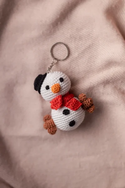 Crochet Snowman Keychain , bag charm, ornament