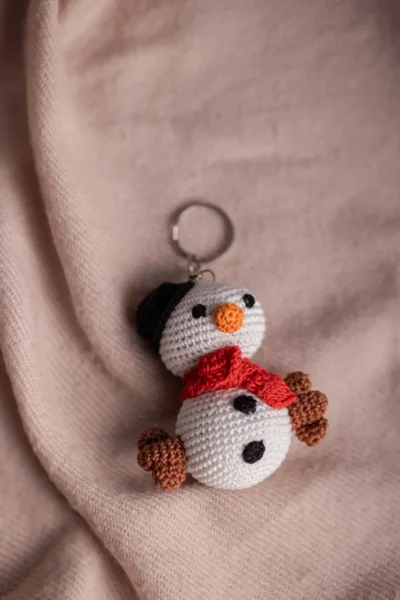 Crochet Snowman Keychain , bag charm, ornament