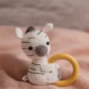 Handmade crochet zebra rattle and toy set with soft zebra companion and matching sensory rattle made by artisan crafters newborn gift Australia