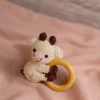 Handmade crochet cow rattle and toy set with soft cow companion and matching rattle made by artisan crafters newborn gift Australia