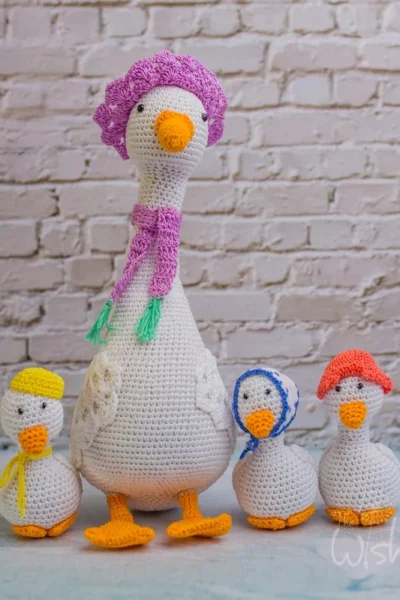 Close up of handmade crochet mother duck showing soft yarn texture and detailed stitched face artisan made gift Australia