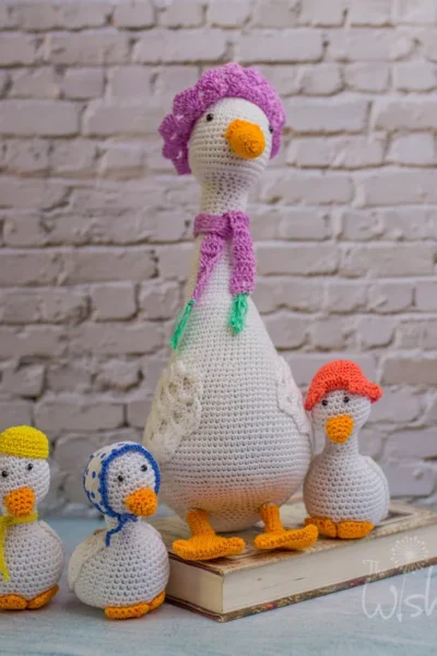Handmade crochet duck family set with large mother duck and soft ducklings made from high quality yarn ethical gift Australia