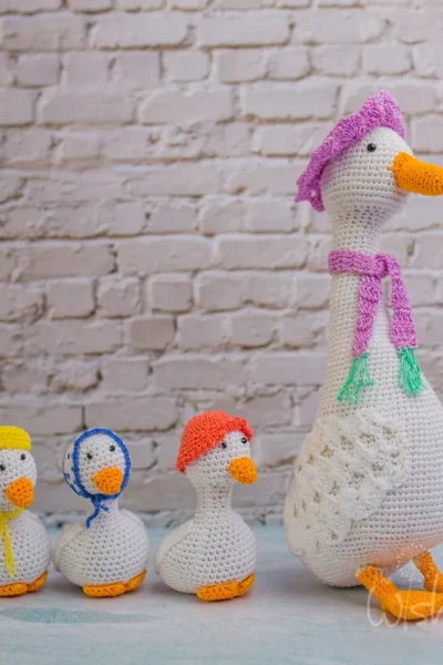 Handmade crochet duck family set with large mother duck and soft ducklings made from high quality yarn ethical gift Australia