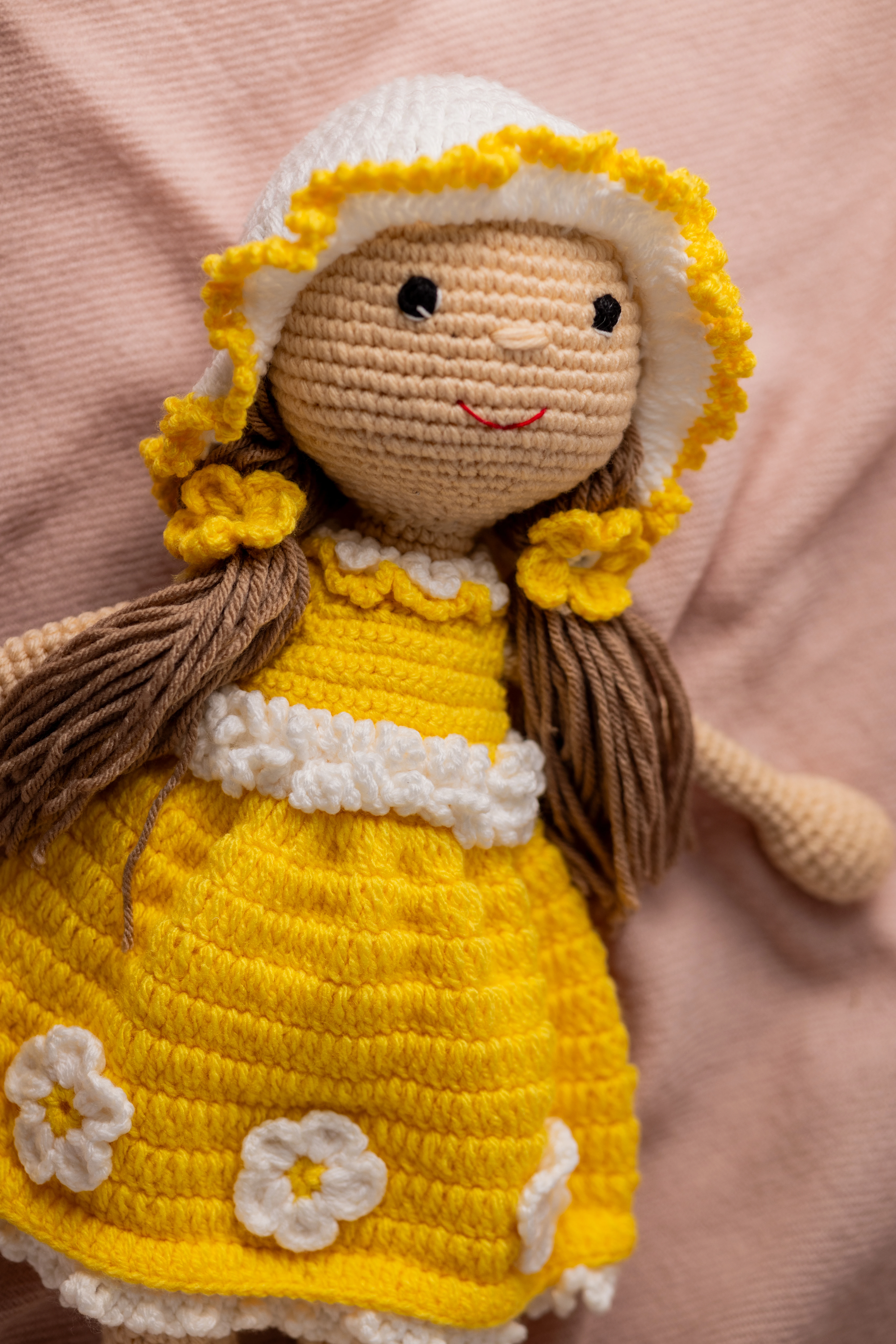 Handmade Amigurumi Doll in Yellow Floral Dress (1)