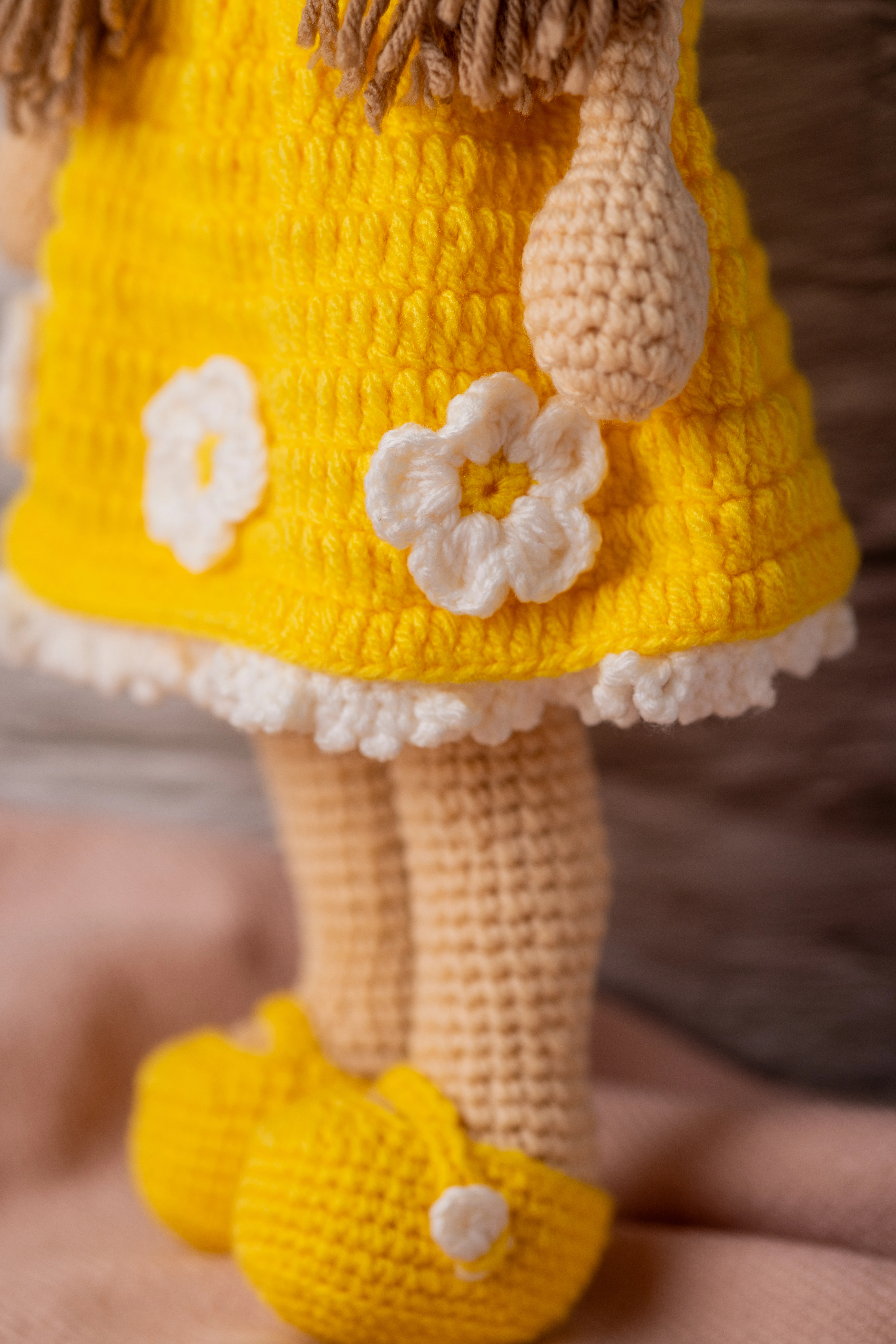 Handmade Amigurumi Doll in Yellow Floral Dress (12)