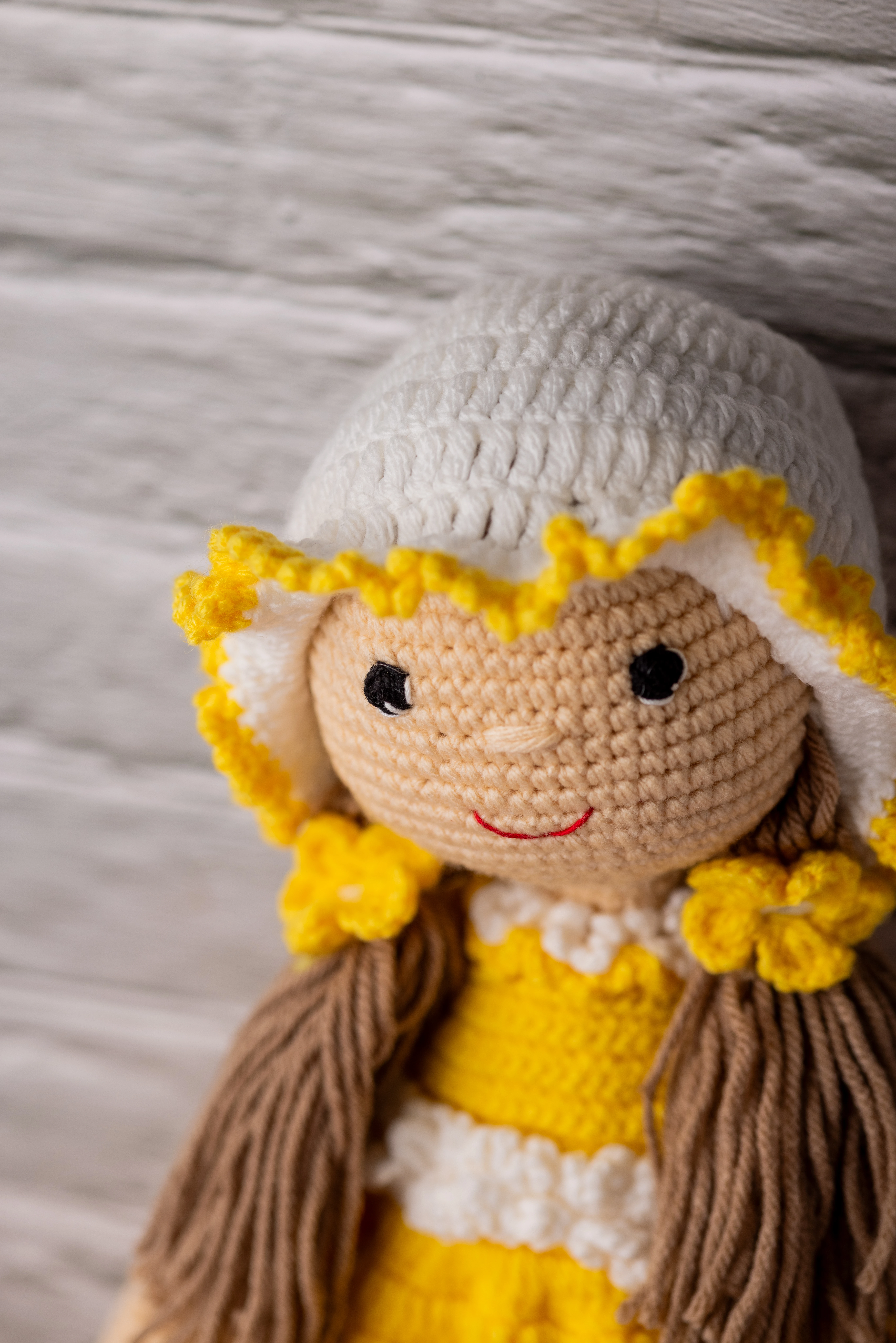 Handmade Amigurumi Doll in Yellow Floral Dress (5)