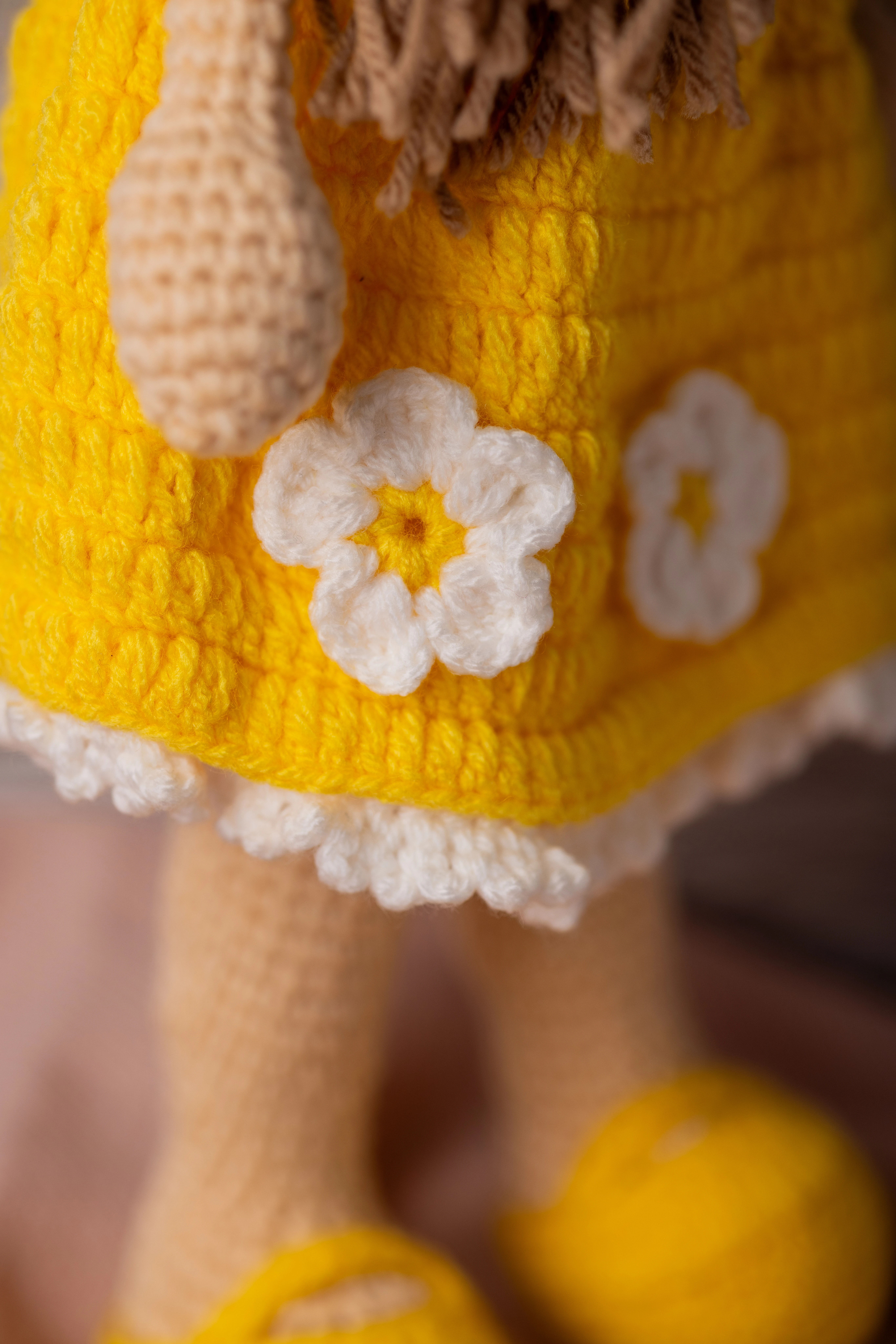 Handmade Amigurumi Doll in Yellow Floral Dress (8)