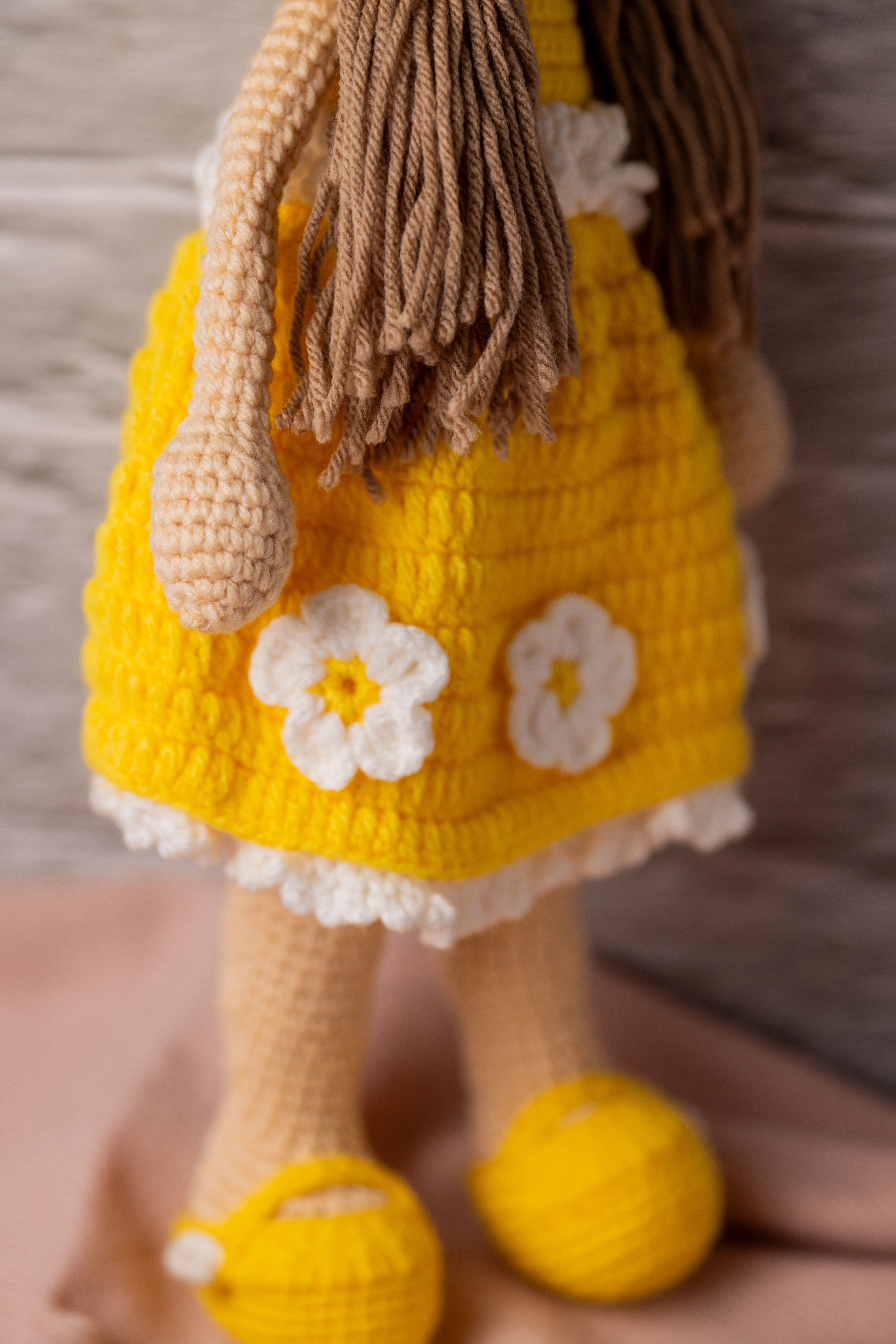 Handmade Amigurumi Doll in Yellow Floral Dress (9)