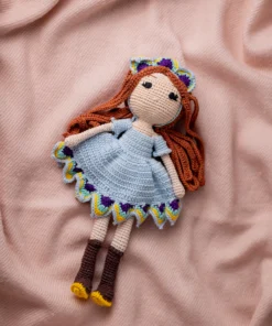 Handmade Amigurumi Doll with Red Hair, Blue Dress, and Boots (1)