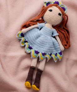 Handmade Amigurumi Doll with Red Hair, Blue Dress, and Boots (17)