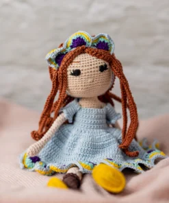Handmade Amigurumi Doll with Red Hair, Blue Dress, and Boots (4)