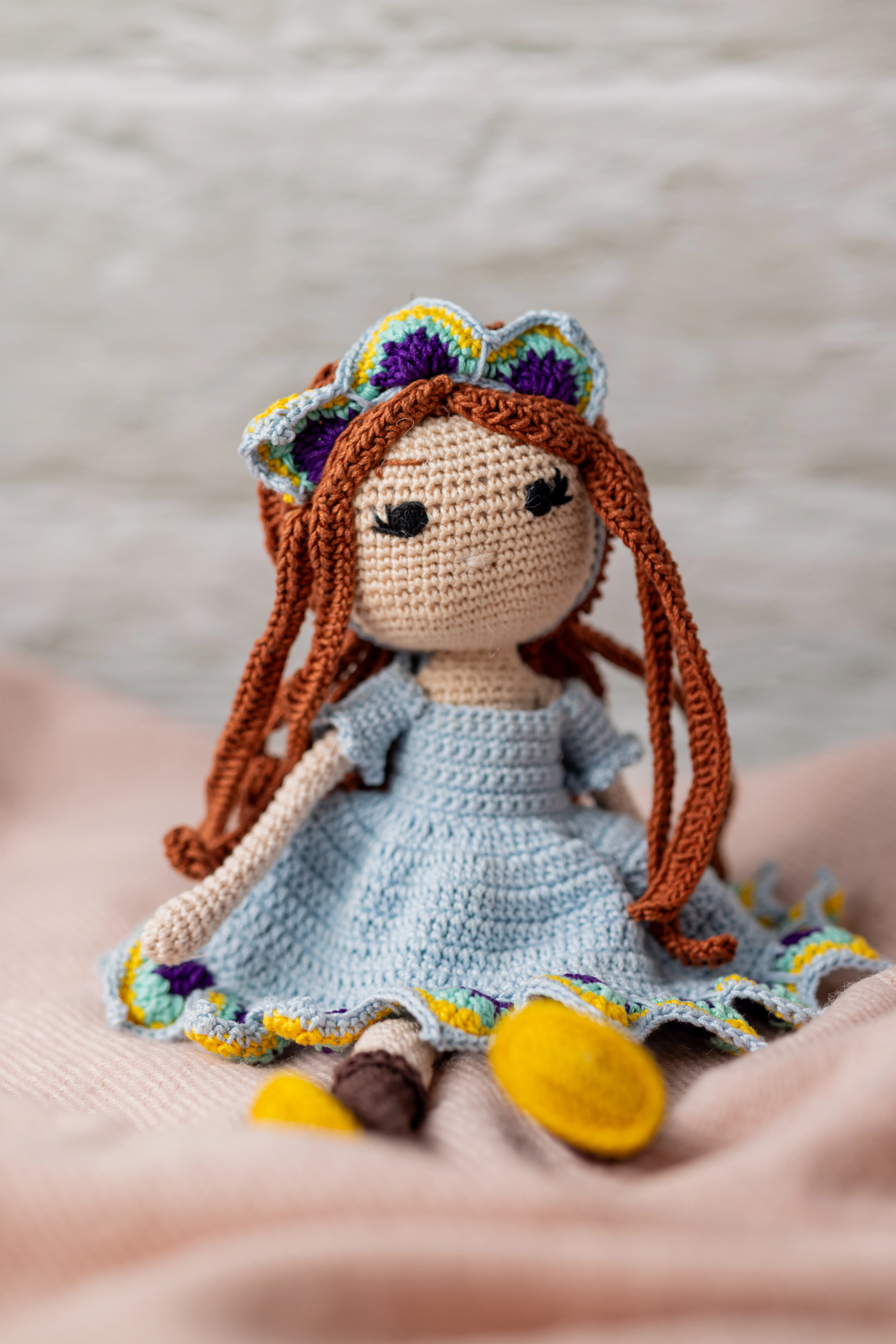 Handmade Amigurumi Doll with Red Hair, Blue Dress, and Boots (4)
