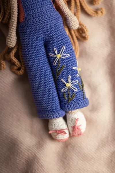 Handmade crochet boho daisy amigurumi doll with soft dress and wild hair made by artisan crafters keepsake gift for kids Australia